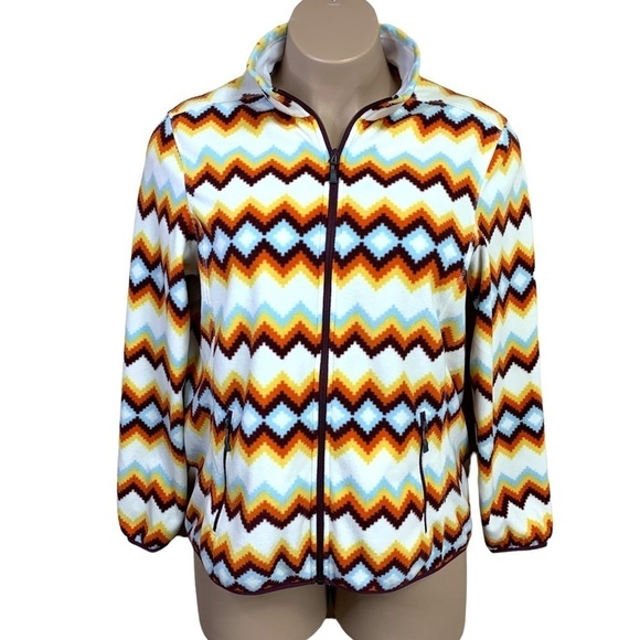 XL Womens Fleece Southwestern Print Jacket Long Sleeve Coat Zip Closure - Picture 1 of 9